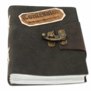 Handmade leather bound notebook, Confessions